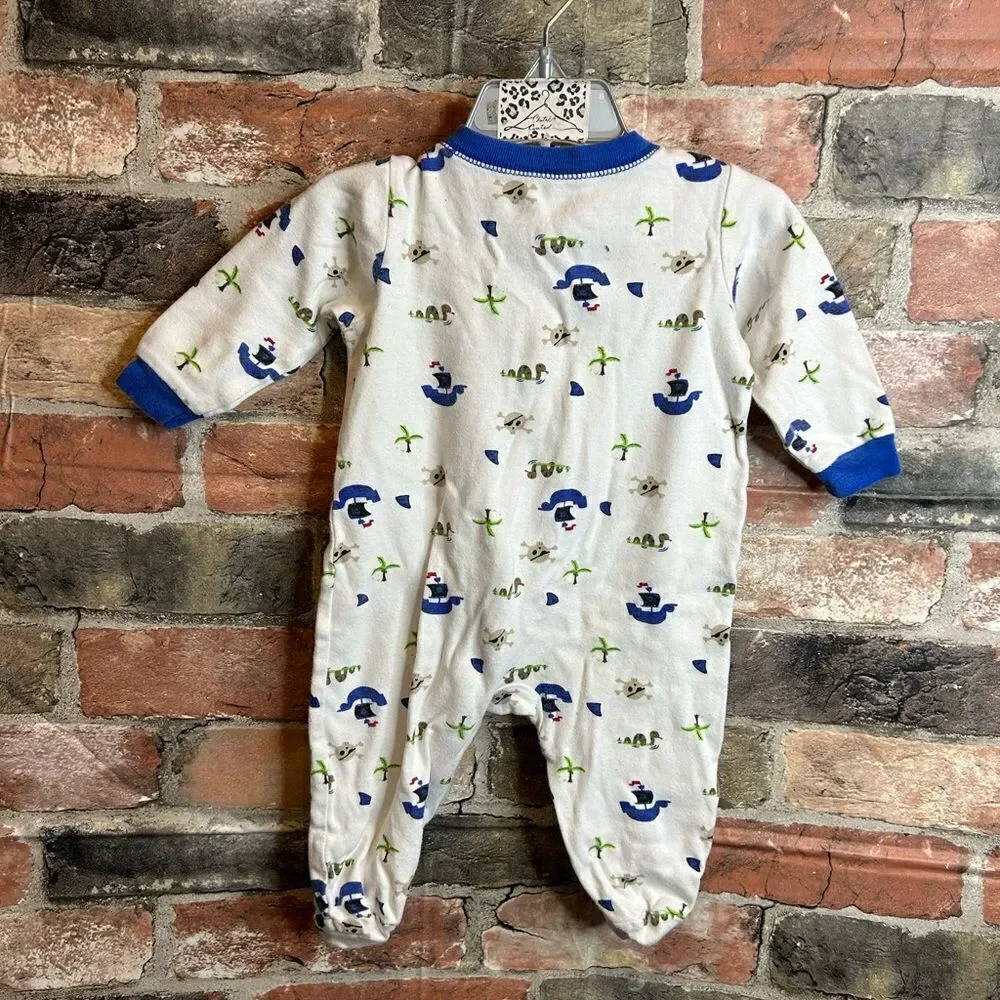 5 for $25🔥3-6M Baby Boys Faded Glory Monkey Pirate Foot Sleeper Bodysuit‎